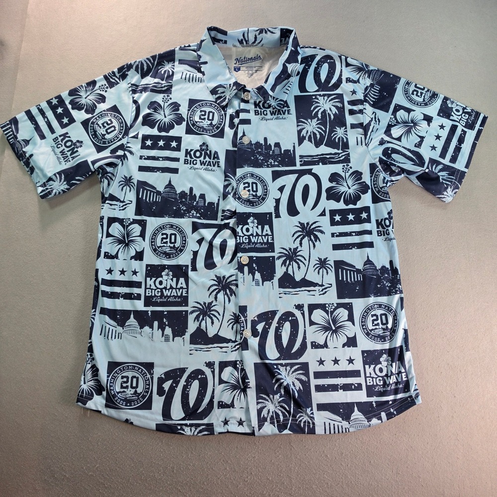 Washington Nationals Kona Big Wave 20th Anniversary Aloha Shirt Blue Mens L